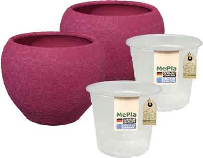 Produktbild von MePla - 2 Stück - Orchideenübertopf Kugel lizzard ø 14 Pflaume + Pflanztopf Orchidee ø 12