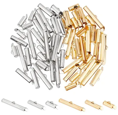 Image de Fermetures coulissantes - 72 pièces en 3 tailles et 2 couleurs, en acier inoxydable 304 - Accessoires pour bijoux, notamment pour les embouts - 10/25 mm