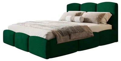 Produktbild von AlpiMeble Bett 140x200 - Polsterbett mit Bettkasten und Metallrahmen - Modern Betten - Glatter Kronos-Stoff- Kollektion Zoya - Grün