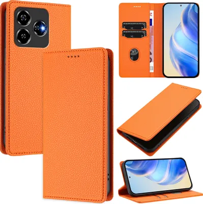Produktbild von Litchi Leder Handyhülle für ZTE Blade V60/ZTE Axon 60 4G Wallet Kartenfächer Standfunktion Hülle Orange
