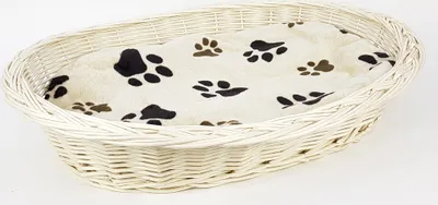 Produktbild von Weidenkorb mit Zopfrand Hundekorb aus Vollweide in Weiß 60 cm, Größe:+ Kissen in Beige