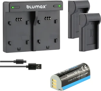 Produktbild von 1x Akku + Lader für Canon NB-9L IXUS 1000 1000HS 1100HS 500HS 600 mAh (3,7V)