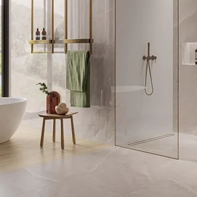 Imagen del producto de CASA39. Gres porcelánico con efecto piedra, color beige, 60x120 cm, marca Casalgrande Padana, línea Supreme
