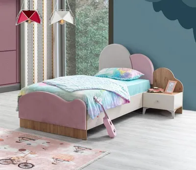 Produktbild von Rosa Kinderbett mit Nachttisch aus Holz – Elegantes Kinderzimmer-Set