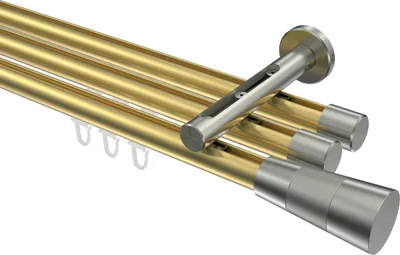 Produktbild von Interdeco Innenlaufstange / Gardinenstange mit Innenlauf Messing-Optik / Edelstahl-Optik, Typ Siteno Tanara (Konus Bicolor), 20 mm Ø 3-läufig, 200 cm