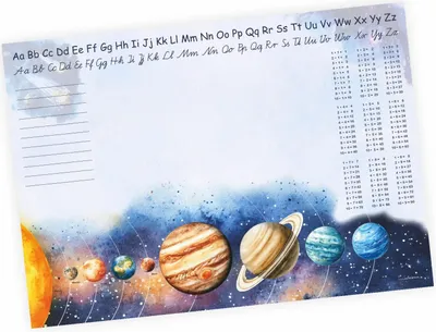 Produktbild von A3 Schreibtischunterlage Papier Sonnensystem – Planeten mit kleinem 1×1 | 50 Blatt