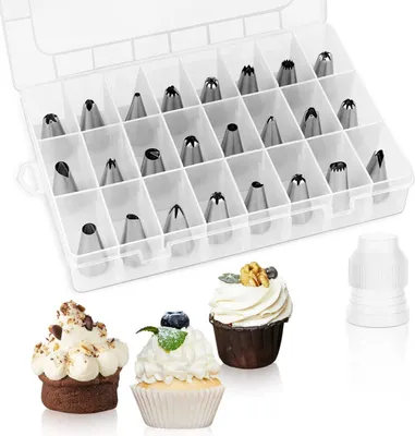 Produktbild von 24-teiliges Spritztüllen-Set, Zuckerguss-Spritztüllen mit Aufbewahrungsbox, Edelstahl-Düsenspitze für Kuchendekoration