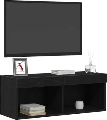 Produktbild von "im Sonderangebot"TV-Schrank Industriestil - CLORIS - Fernsehenschrank -set Wandmontiert Schwarz Eichen-Optik 80 x 30 x 30 cm - NeuMöbel6830372