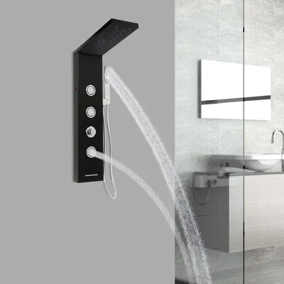 Produktbild von Duschsäule mit LED-Blau-Beleuchtung Duschsystem Duschset Duschpaneel Schwarz