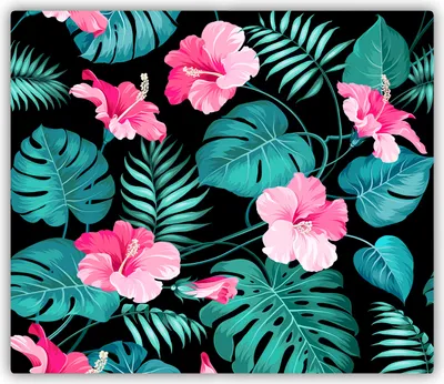 Produktbild von Tulup Glas Herdabdeckplatte Glaskeramikkochfeld-Abdeckung Spritzschutz Glasabdeckplatte Kochplattenabdeckung und Schneidebrett - Einteilig - 60x52 cm Tropische Blumen