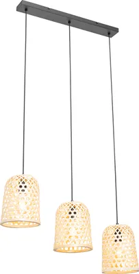 Produktbild von QAZQA - Orientalisch Orientalische Hängelampe I Pendellampe I Pendelleuchte schwarz mit Bambus 3-flammig Lichter - Rayan I Wohnzimmer I Schlafzimmer - Bamboo Länglich - LED geeignet E27