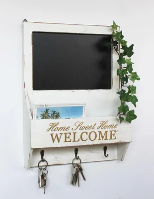 Produktbild von DanDiBo Wandorganizer Vintage Schlüsselbrett Holz mit Ablage 93751 Weiß 40 cm Schlüsselboard Briefablage Kreidetafel Schlüsselkasten Shabby Chic Memoboard