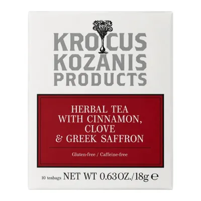 Krocus Kozanis Bio Zimttee Nelken Safran 18 g Packung auf weißem Grund