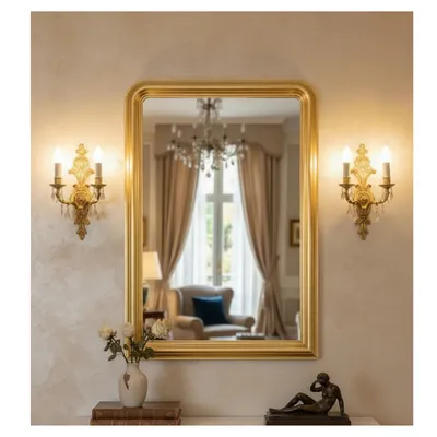 Immagine prodotto di MO.WA specchio da parete specchio classico grande 92x137 cm Louis Philippe foglia oro specchio grande cornice in legno dorato specchio classico decorativo antico