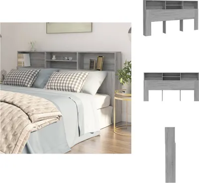 Image de vidaXL Tête de lit avec étagères Gris Sonoma 200x19x103,5 cm - Tête & Pieds de lit