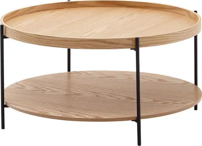 Produktbild von Couchtisch 78x78x40 cm Sofatisch Holz / Metall Wohnzimmertisch Eiche, Design Stubentisch Modern Rund mit Ablage, Holztisch Kaffeetisch, Tisch Wohnzimmer