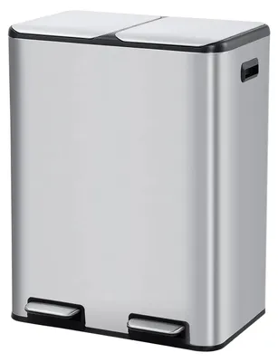 Immagine prodotto di Contenitore per rifiuti da 60 litri - Contenitore a doppia pattella - 2 x 30 litri - 2 scomparti - Acciaio inossidabile - Cucina - Riciclaggio