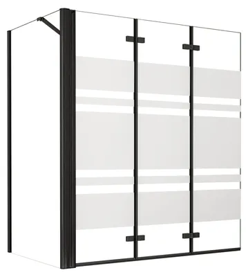 Produktbild von Duschspa 130x140cm Streifenglas Schwarz Badewanneaufsatz 3-teilig Faltwand 6mm ESG Nanoglas Duschwand mit 80cm Seitewand