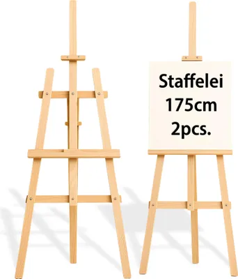 Produktbild von Staffelei Holz groß 175 cm Leinwand Ständer höhenverstellbar klappbar 2er Set