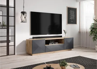 Zdjęcie produktu dla SZAFKA RTV do salonu STOLIK PÓŁKA KOMODA TV Asha 167 cm DĄB ARTISAN SZARY