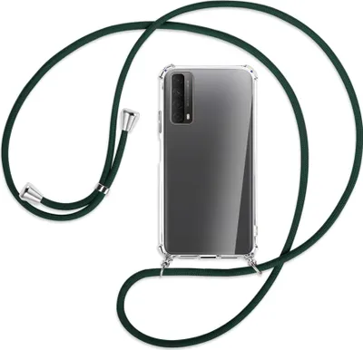 Produktbild von Handykette Backcover-Schutzhülle mit Band (Metall silberfarben) für Huawei P smart 2021 - dunkelgrün