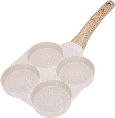 Productafbeelding van Unyqoos® Eierpan met 4 vakken – geschikt voor inductiekookplaten, aluminium met een onschadelijke anti-aanbaklaag, bakelieten handvat, wit – ideaal voor pannenkoeken en omeletten