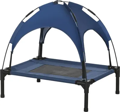 Zdjęcie produktu dla Legowisko dla psów Zimilo Outdoor z baldachimem, 61 x 46 x 62 cm, podwyższone, oddychające, wodoodporne, przenośne, ciemnoniebieskie