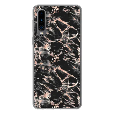 Produktbild von MuchoWow® Handyhülle Schutzhülle Hülle für Huawei P30 Roségold - Marmor - Muster - Schwarz Silikon Softcase Handy Hülle - Kartenbesitzer