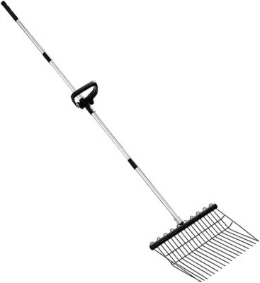 Image de Râteau en acier inoxydable - Griffe de jardin - Nettoyage du jardin - Manche ergonomique réglable - 166 cm - Noir