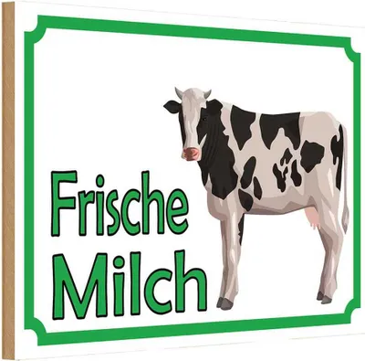 Produktbild von vianmo Holzschild 20x30 cm frische Milch Verkauf Kuh Hofladen Marktstand Laden