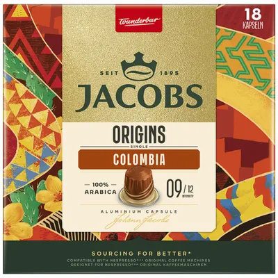 Obrázok produktu pre Jacobs Origins 9 Colombia, kávové kapsuly, kompatibilné s Nespresso, káva, 5 x 18 kapsúl