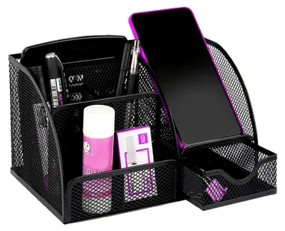 Produktbild von Schreibtisch Organizer, Stiftehalter aus Metall, multifunktional mit Schubladen für Büro, Schule und Zuhause (Schwarz)