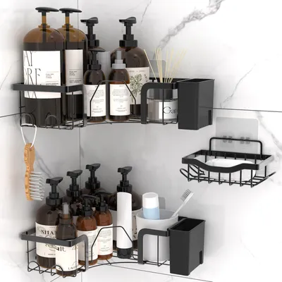 Image de Étagère de douche SURFOU, modèle d'angle, sans perçage - 2 étagères de douche en acier inoxydable