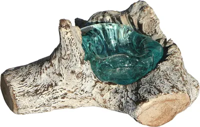 Produktbild von Wogeka - Weißer Glas Teelichthalter auf Wurzel-Holz Teakholz Gamal Bali Tee1w