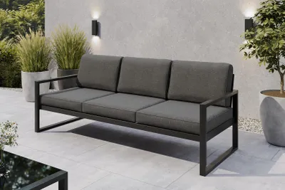 Produktbild von Margaret Hadas24 Gartensofa 3 Sitzer Outdoor Madera Lounge Couch Terrasse wetterfest Balkonmöbel Sitzbank mit Lehne, Gartenmöbel schwarz, dunkelgrau