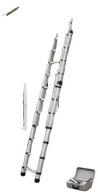 Imagen del producto de Escalera telescópica, fabricada en aluminio ligero, con diseño plegable, color plateado