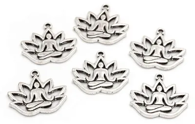 Produktbild von Vintageparts Yoga Anhänger Metalllegierung Silberfarben 18 mm 6 Stück