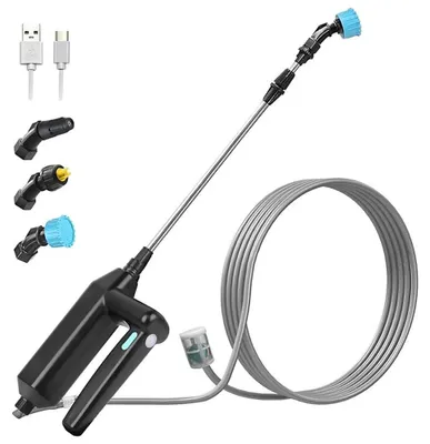 Produktbild von Elektrischer Pflanzensprüher tragbarer Akku Drucksprüher mit 8m Schlauch, Verlängerungsstange und 3 Düsen für Garten Reinigung und Bewässerung