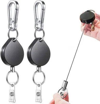 Productafbeelding van Ibenzoa® Set (2): Uittrekbare sleutelhangers van zinklegering, 90 cm staalkabel, karabijnhaak en pasjeshouder, draagvermogen 150 g