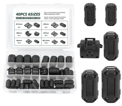 Ferritkern-Set 40-tlg. für Kabel, 6 Größen, 3,5–13 mm, schwarz
