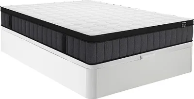 Produktbild von Set 140 x 190 cm Rahmen mit weißer Box + 25 cm dicke Hybridmatratze mit 7-Zonen-Taschenfedern und Formgedächtnis-Gelkissen - TOLCA by YSMÉE