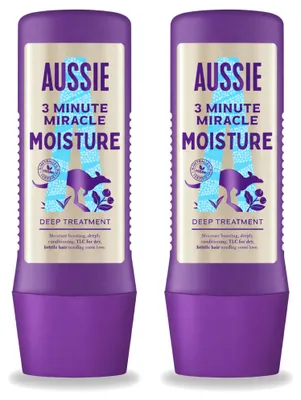 Image de 2 masques capillaires Aussie "3 Minute Miracle Moisture" - 225 ml - Pack avantageux - 2 pièces