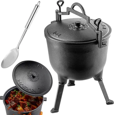 Immagine prodotto di Bollitore da caccia in ghisa KADAX, 10 litri, pentola per barbecue + cucchiaio