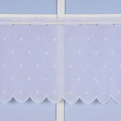 Produktbild von Stickerei-Panneaux Meterware Bistrogardine Scheibengardine Batistoptik Rosen weiß 47cm Höhe