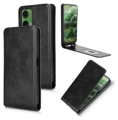 Image de Étui de protection vertical à rabat en similicuir pour Motorola Moto G35, noir