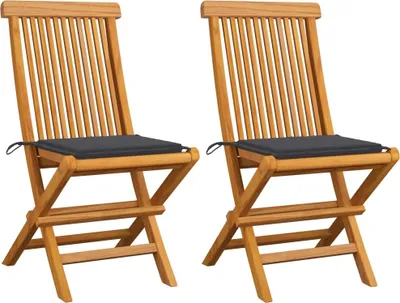 Produktbild von Gartenstühle mit Anthrazit Kissen 2 Stk. Massivholz Teak