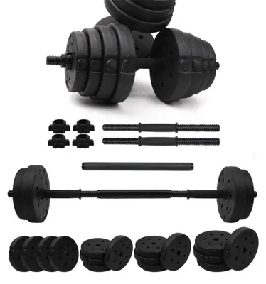 Immagine prodotto di Set di manubri da 20 kg - Manubri regolabili - Set composto da 2 manubri - 2-in-1: manubrio e bilanciere - Ideale per l'allenamento della forza - Per uomo - Colore nero