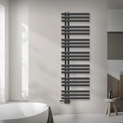 Produktbild von LuxeBath Design Badheizkörper, 500x1600 mm, Anthrazit, Anschlussgarnitur Thermostat Universal Eck- und Durchgangsform, ohne Heizstab