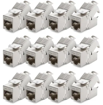 Produktbild von deleyCON 12x CAT6a Keystone Jack Modul Patchkabel Netzwerkkabel Verbinder STP Schirmung RJ45 Buchse Netzwerk Dose Patchpanel Keystonehalterung Erweiterung