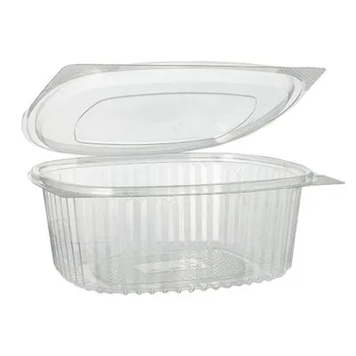 Produktbild von Feinkost- und Salatschalen mit Klappdeckel, R-PET oval 1000 ml 6,6 cm x 15,8 cm x 18,4 cm klar